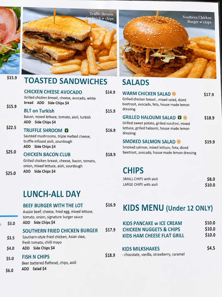 Menu, Urban Village Cafe