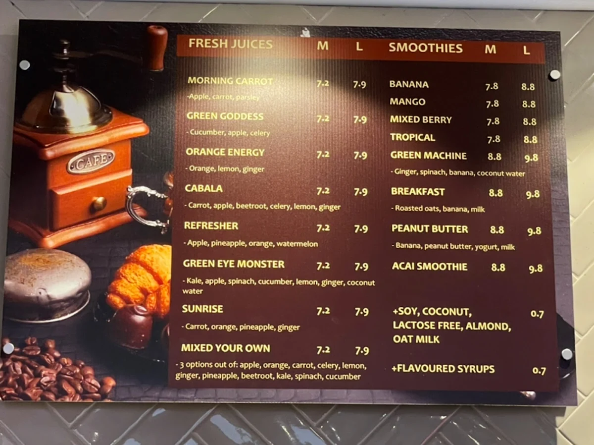 Menu, Urban Village Cafe