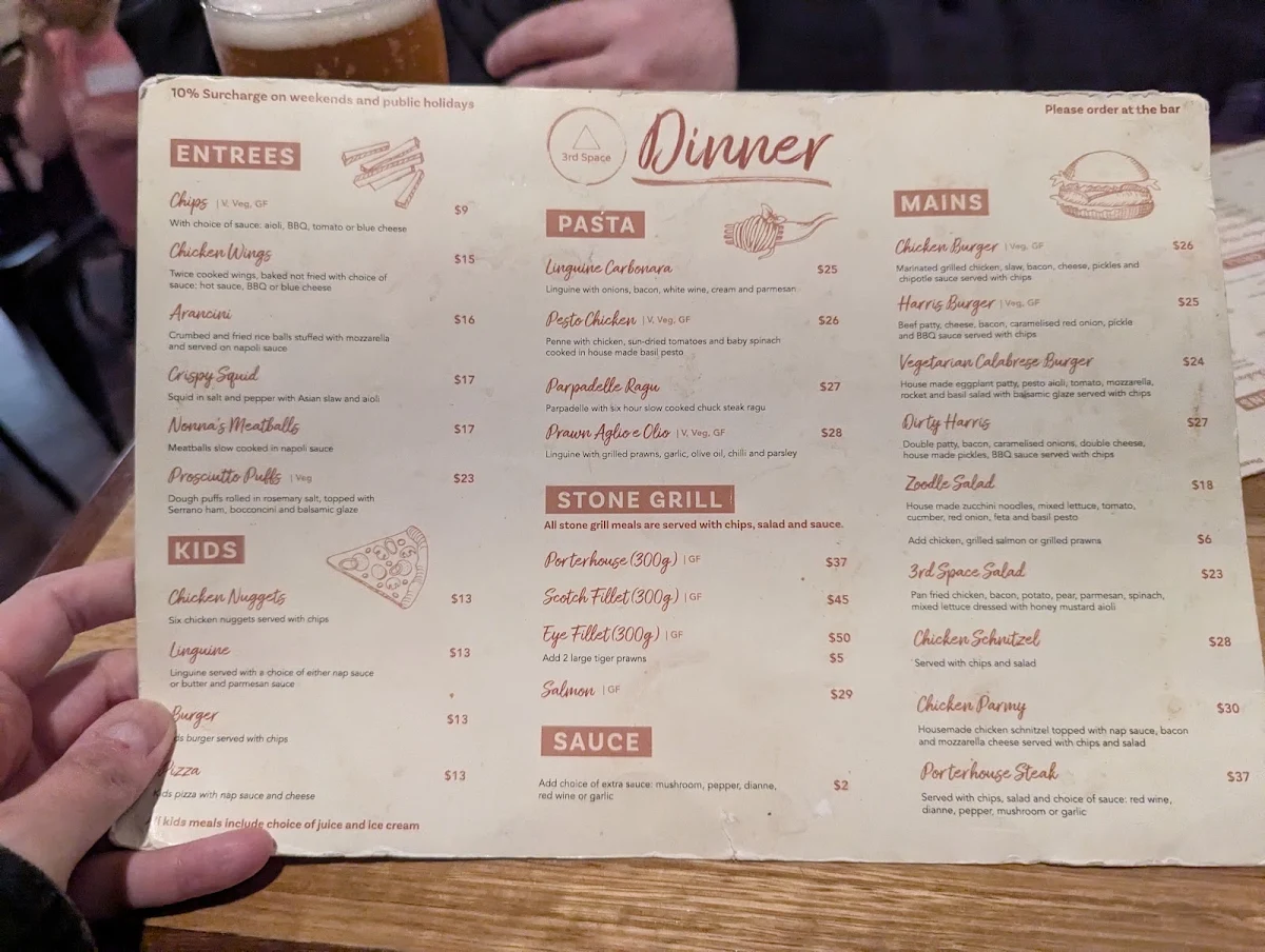 Menu, 3rd Space Hackett