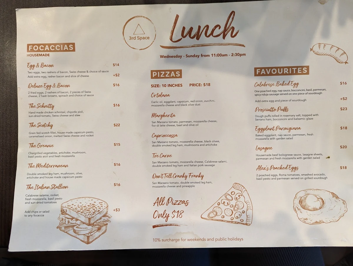 Menu, 3rd Space Hackett