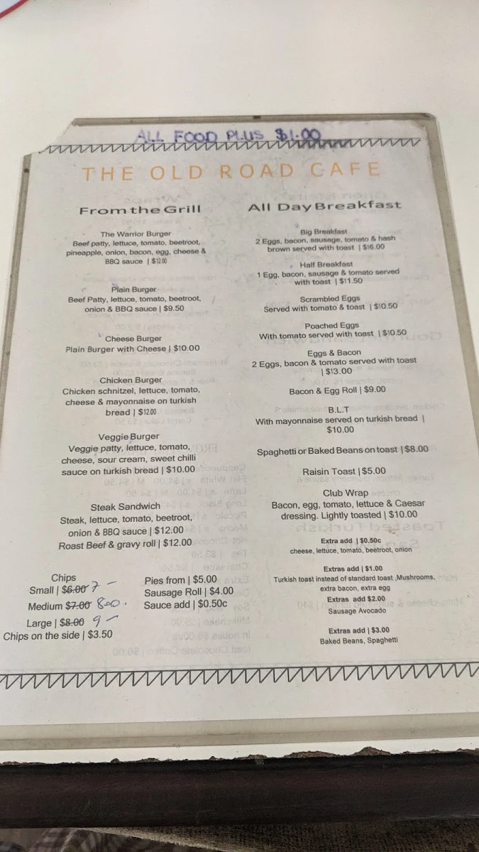 Menu, The Old Road Cafe