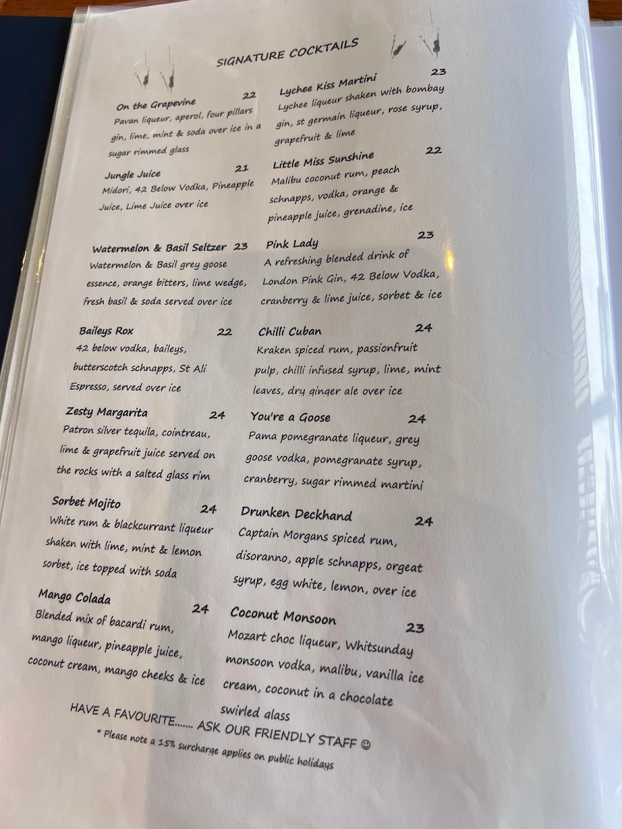 Menu, The Deck Airlie Beach
