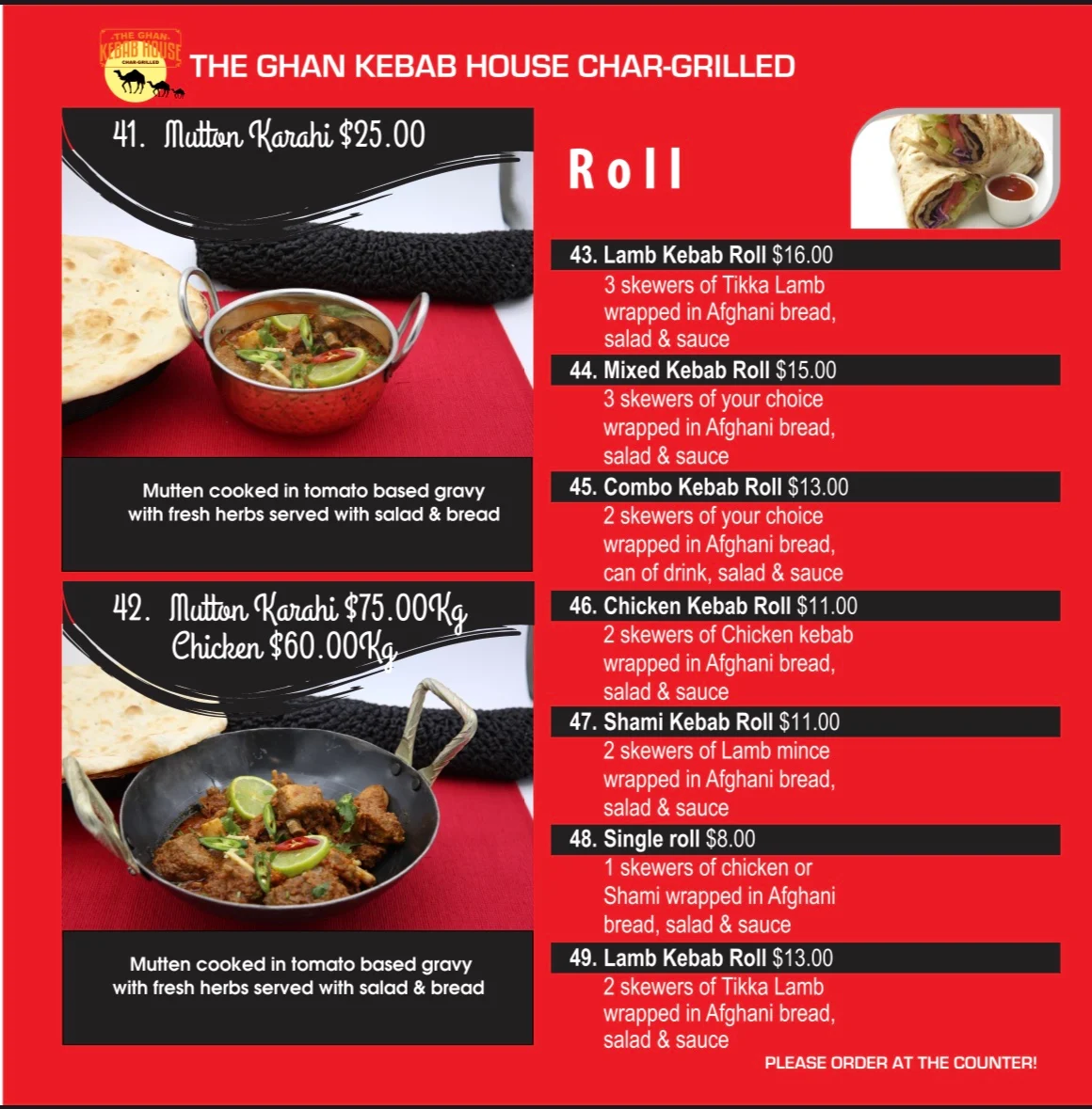 Menu, The Ghan Kebab House brighton