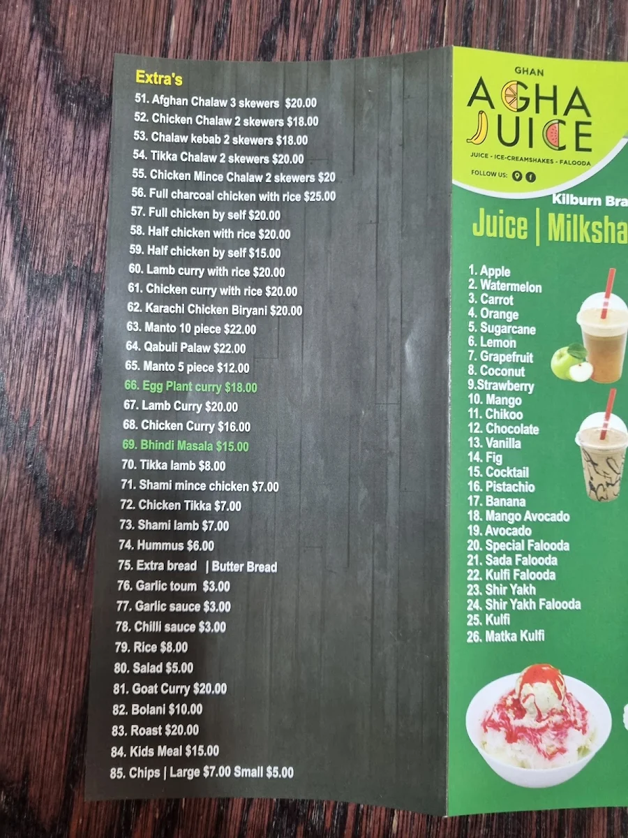 Menu, The Ghan Kebab House brighton