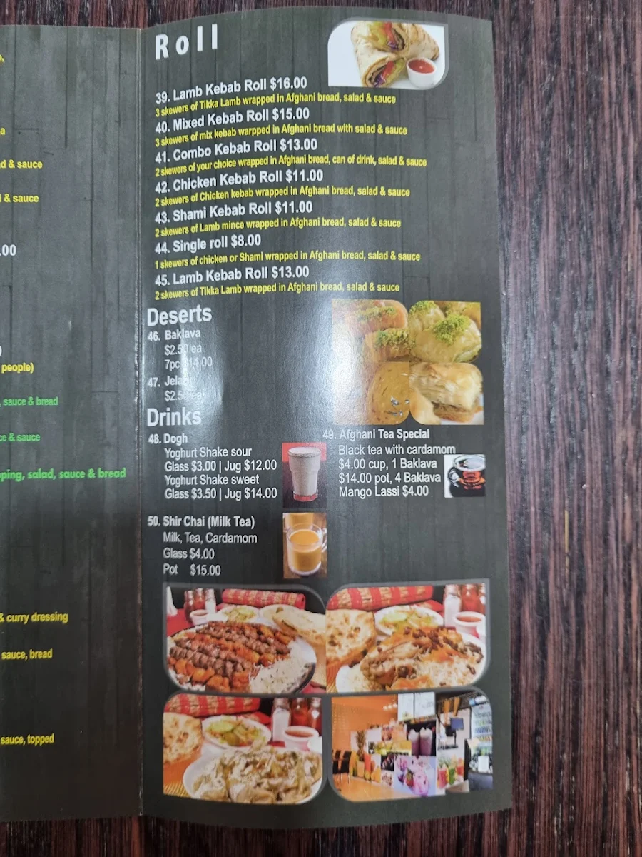 Menu, The Ghan Kebab House brighton