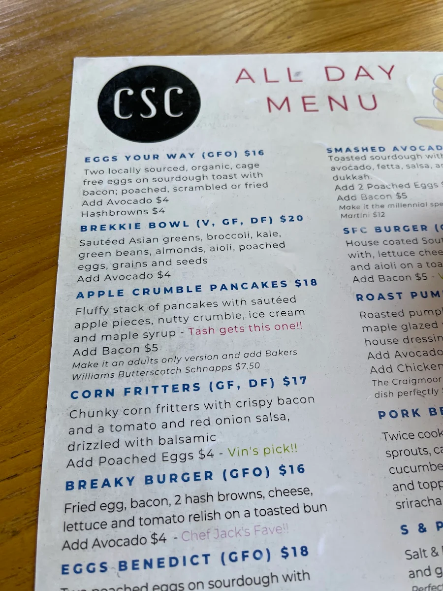 Menu, CSC