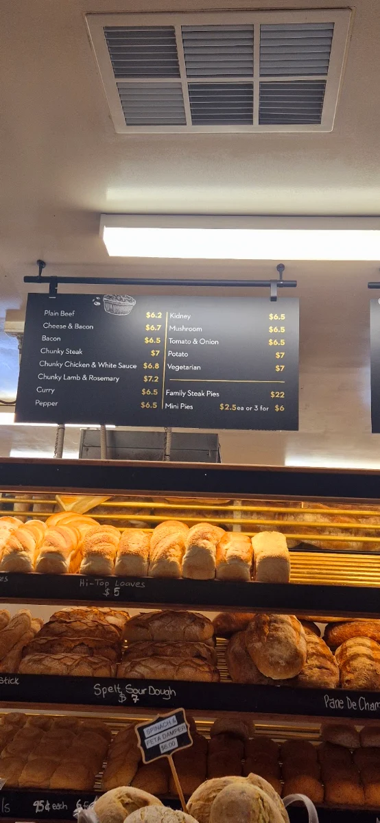 Menu, Dayboro Bakery