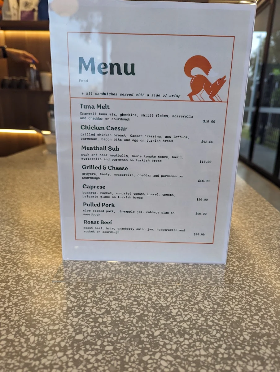 Menu, Cranwell Cafe