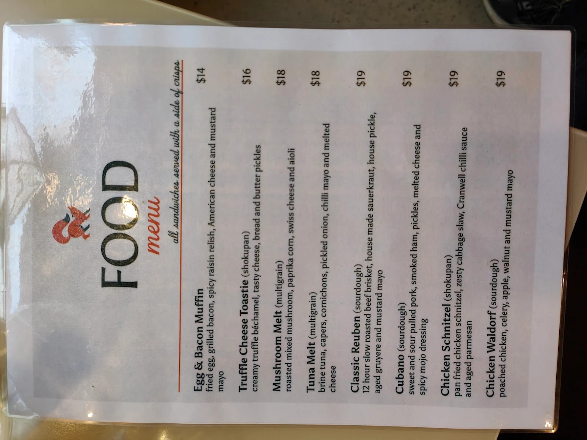 Menu, Cranwell Cafe