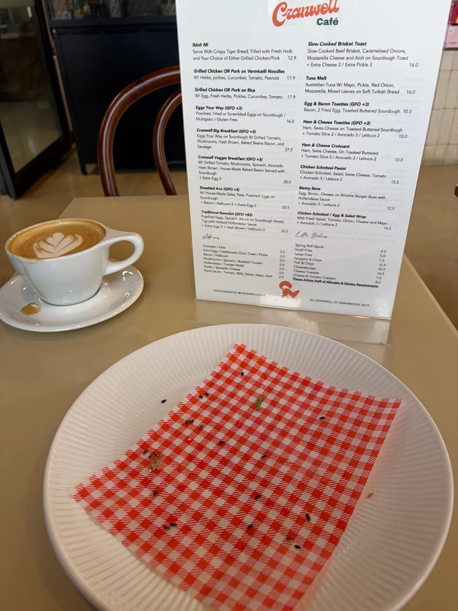 Menu, Cranwell Cafe