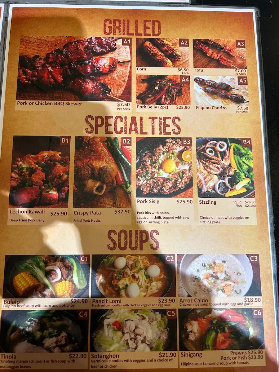 Menu, Mabuhay Grill