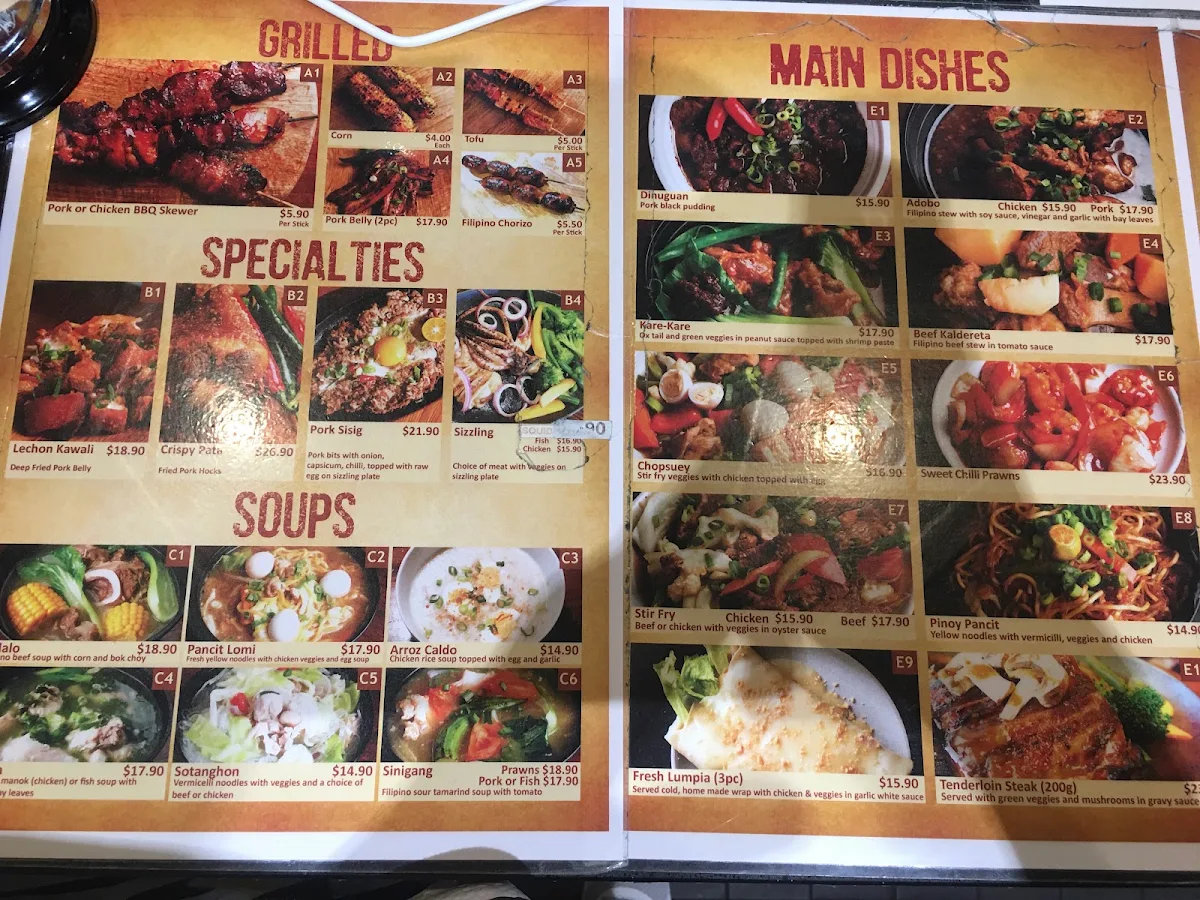 Menu, Mabuhay Grill