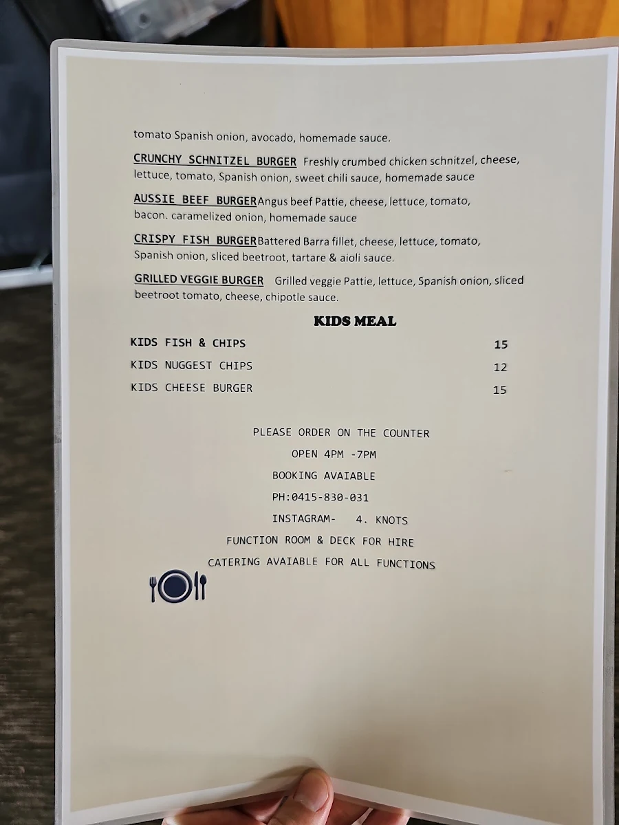 Menu, FOUR Knots Cafe