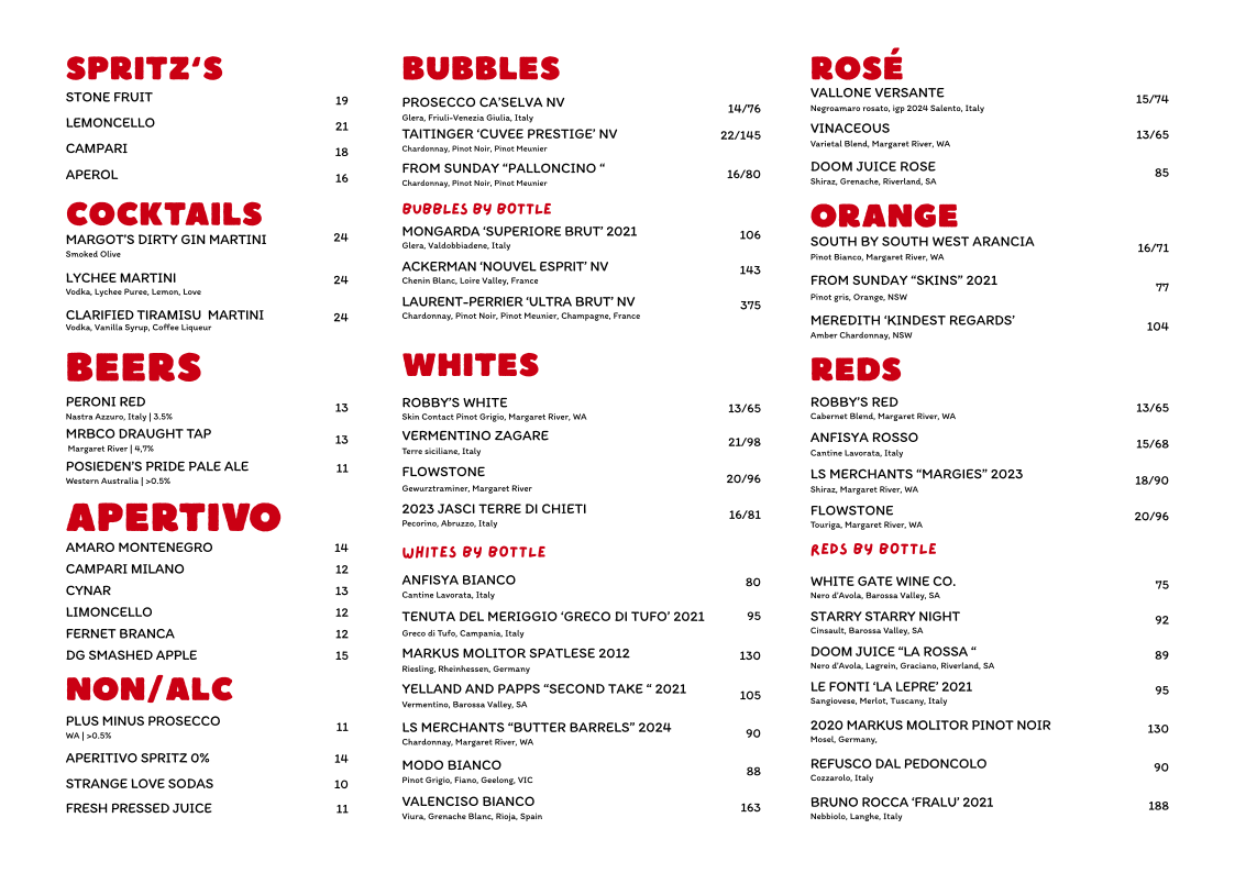 Menu, Roma Robby Italian Restaurant