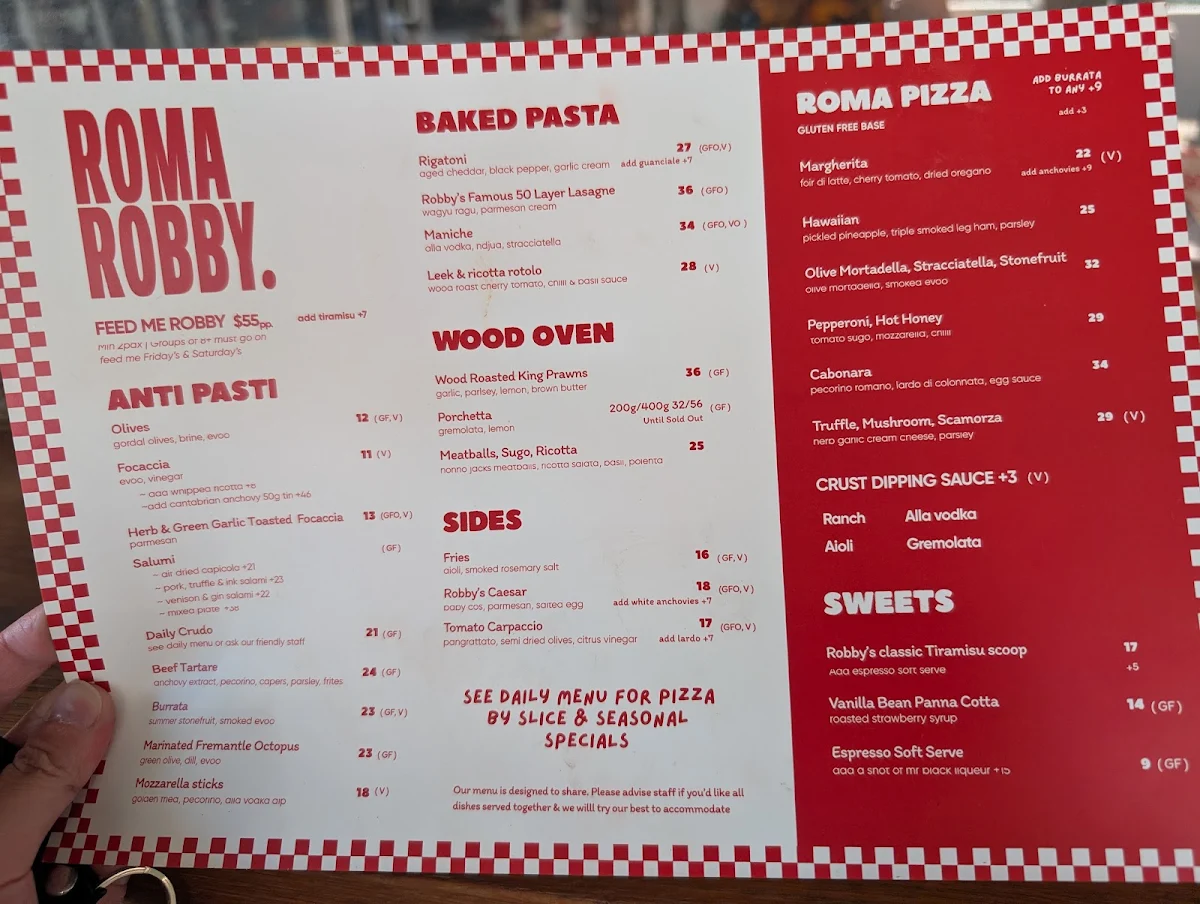 Menu, Roma Robby Italian Restaurant