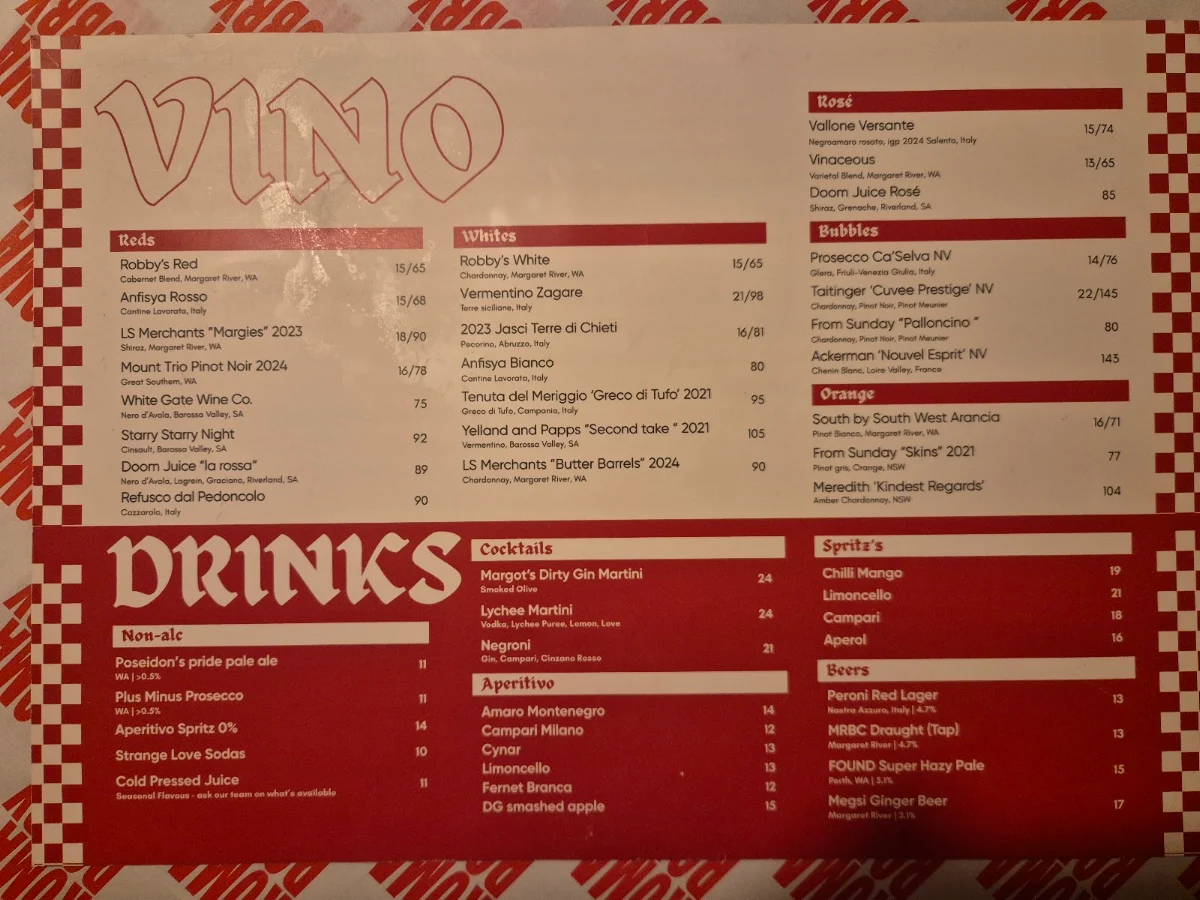 Menu, Roma Robby Italian Restaurant