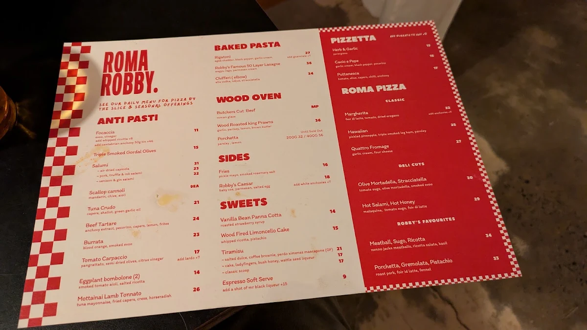 Menu, Roma Robby Italian Restaurant