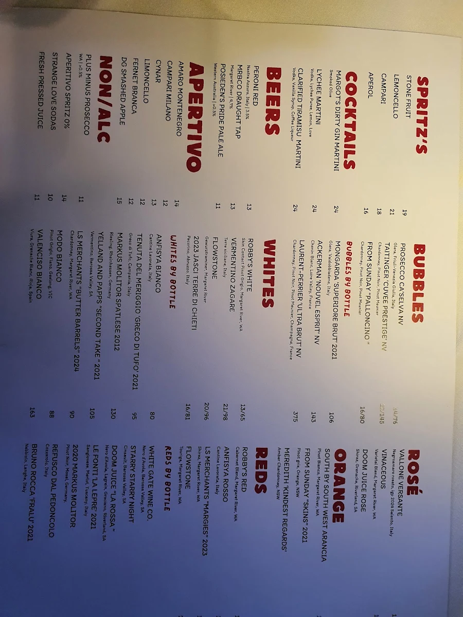 Menu, Roma Robby Italian Restaurant