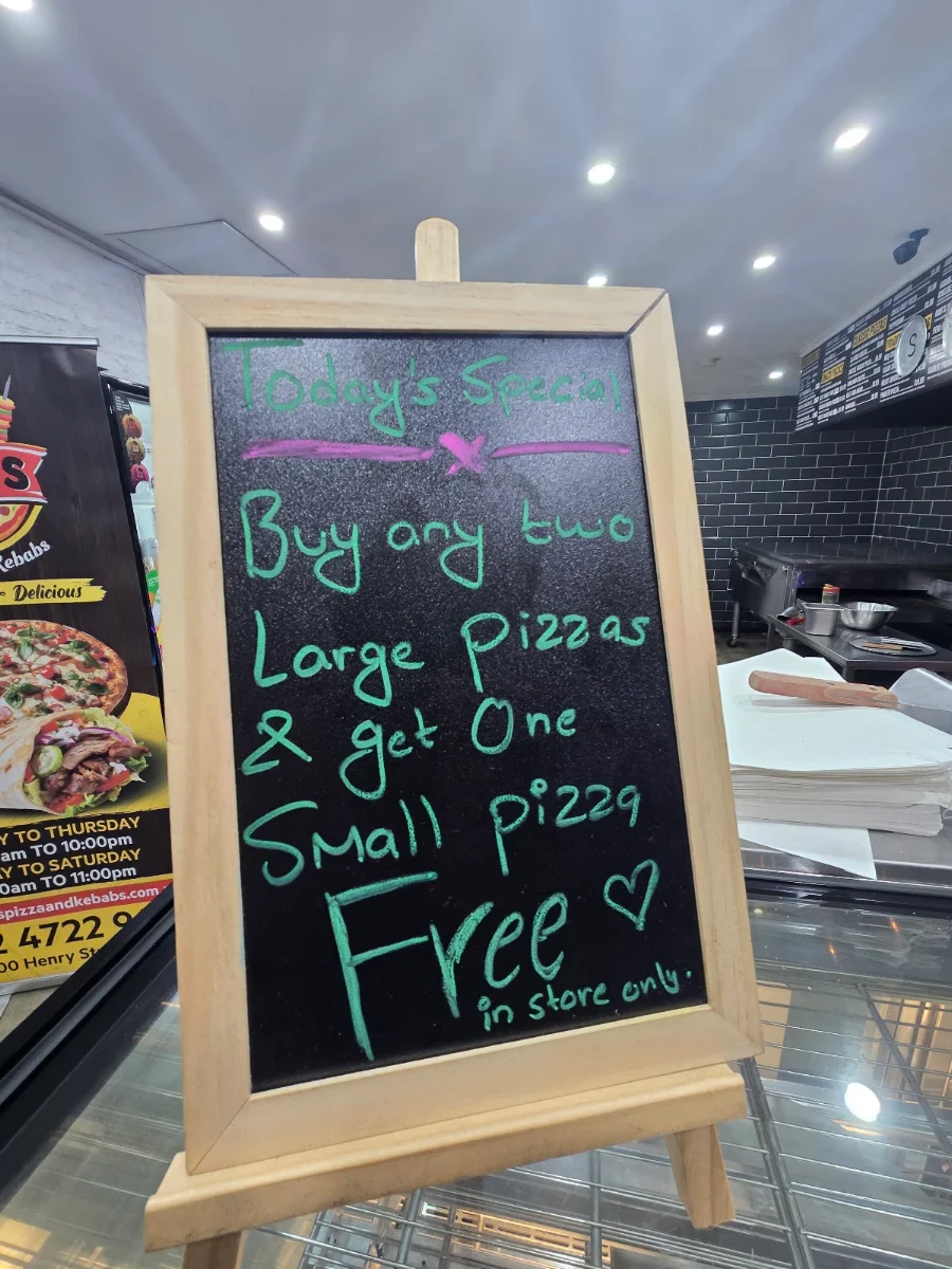 Menu, Kiki's Pizza and Kebabs