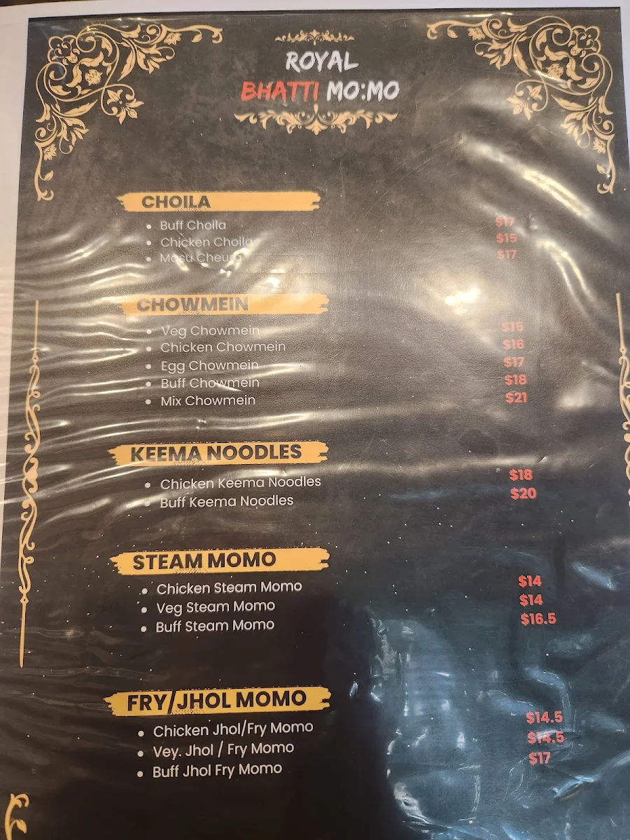 Menu, Royal Bhatti MoMo