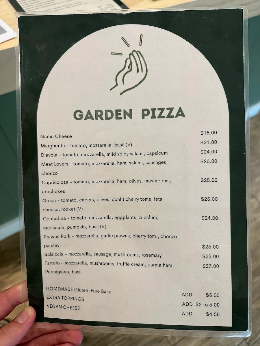 Menu, Garden Pizza Pottsville