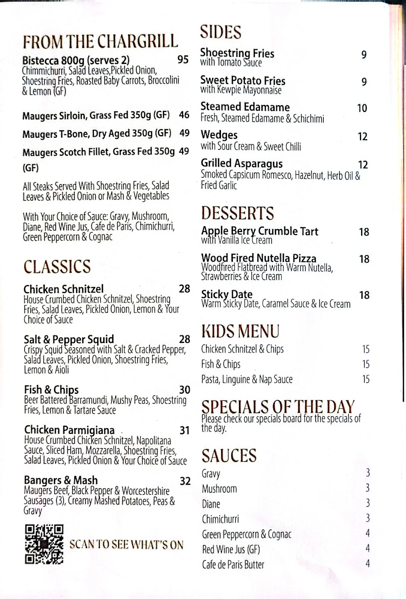 Menu, Mittagong Hotel