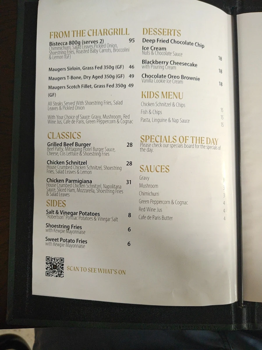 Menu, Mittagong Hotel