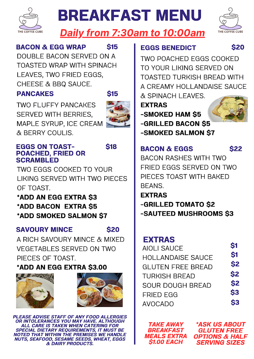 Menu, Coffee Cube @ Winton News