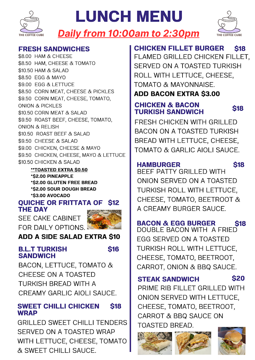 Menu, Coffee Cube @ Winton News