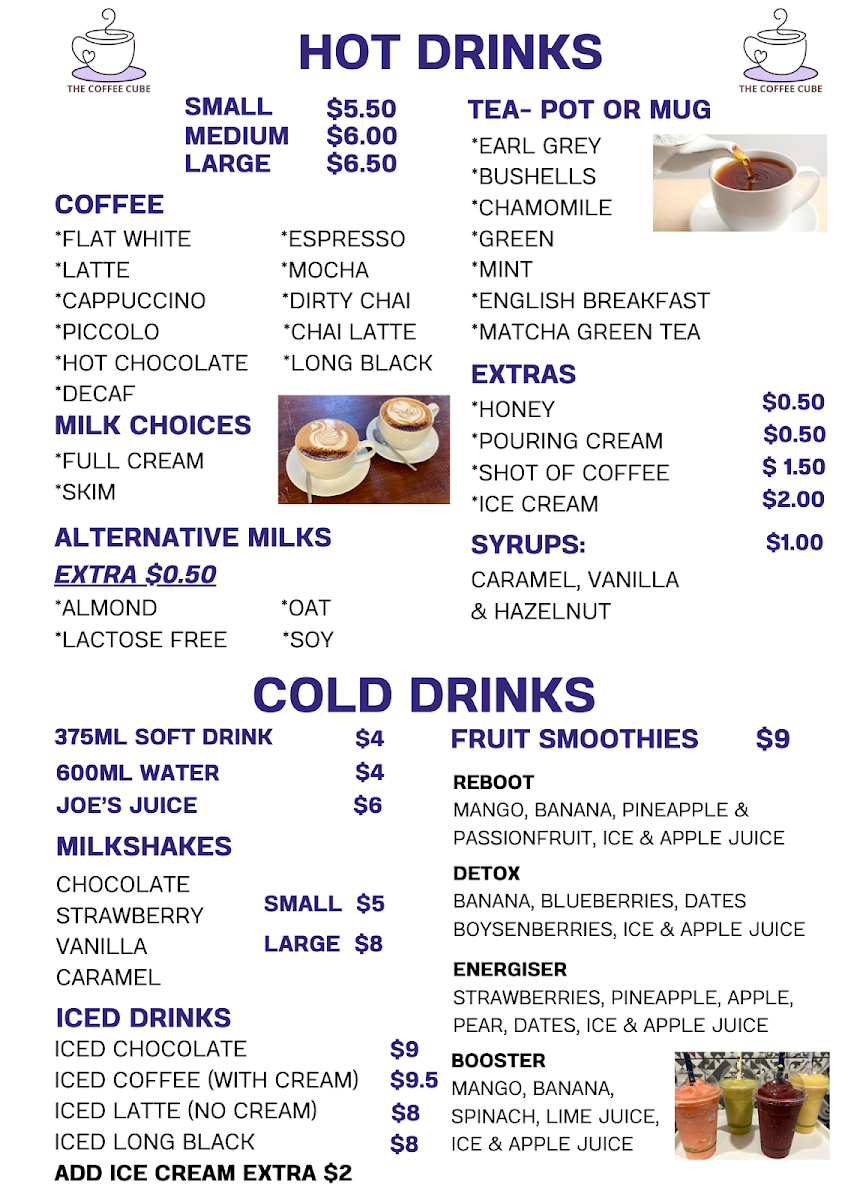 Menu, Coffee Cube @ Winton News