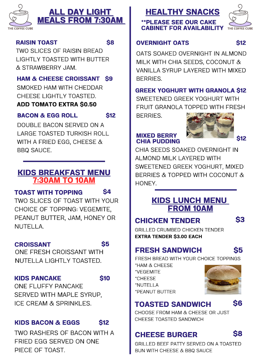 Menu, Coffee Cube @ Winton News