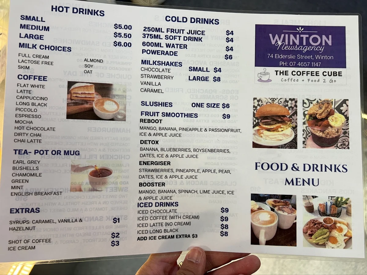 Menu, Coffee Cube @ Winton News