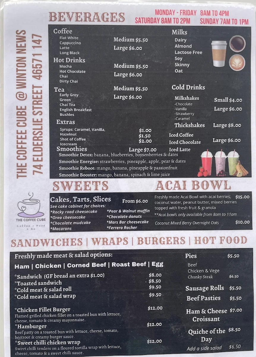 Menu, Coffee Cube @ Winton News