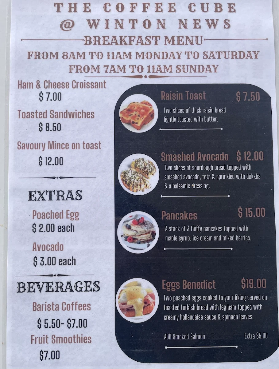 Menu, Coffee Cube @ Winton News