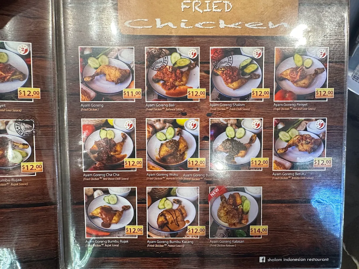 Menu, Shalom Indonesian Restaurant