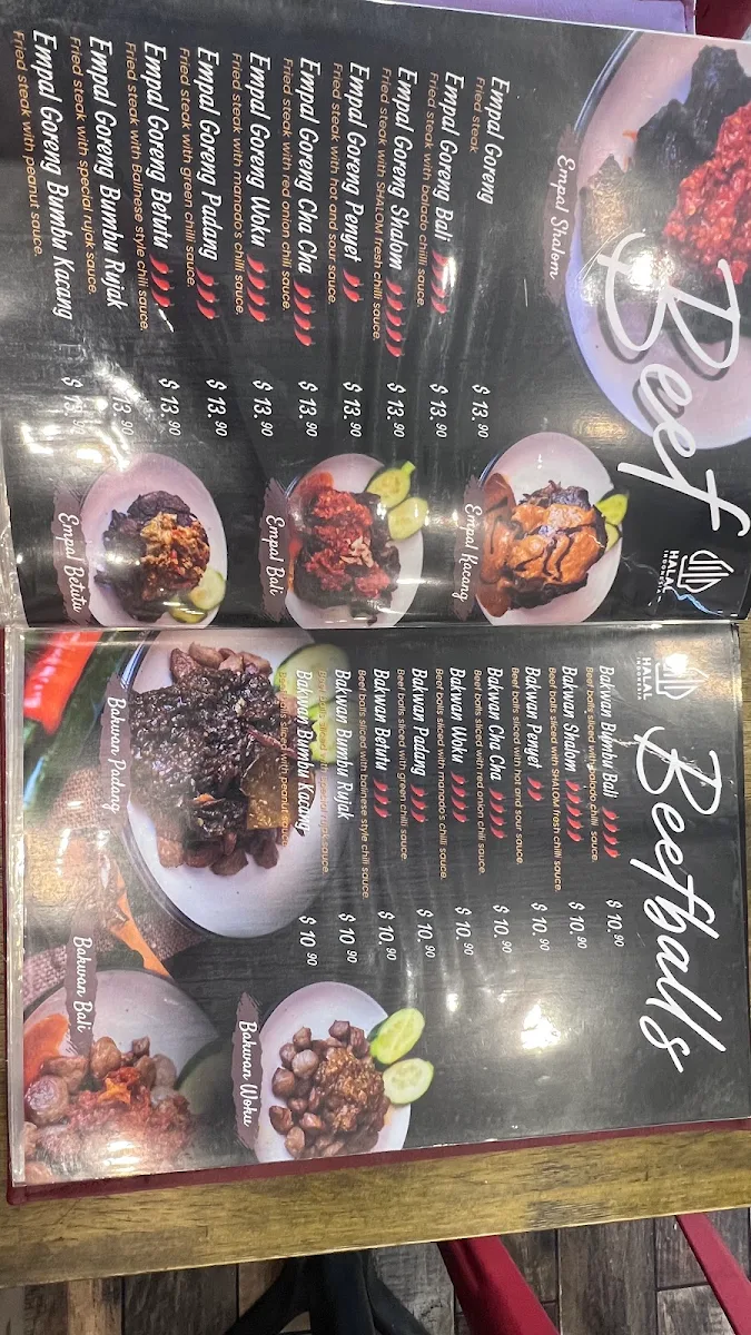 Menu, Shalom Indonesian Restaurant