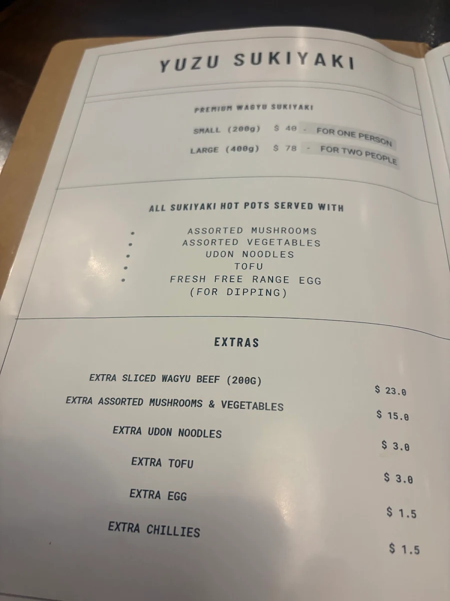 Menu, Yuzu Dining