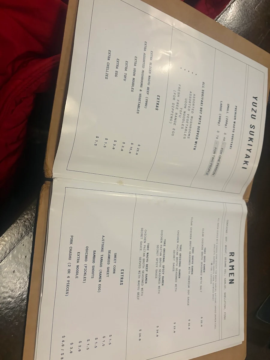 Menu, Yuzu Dining