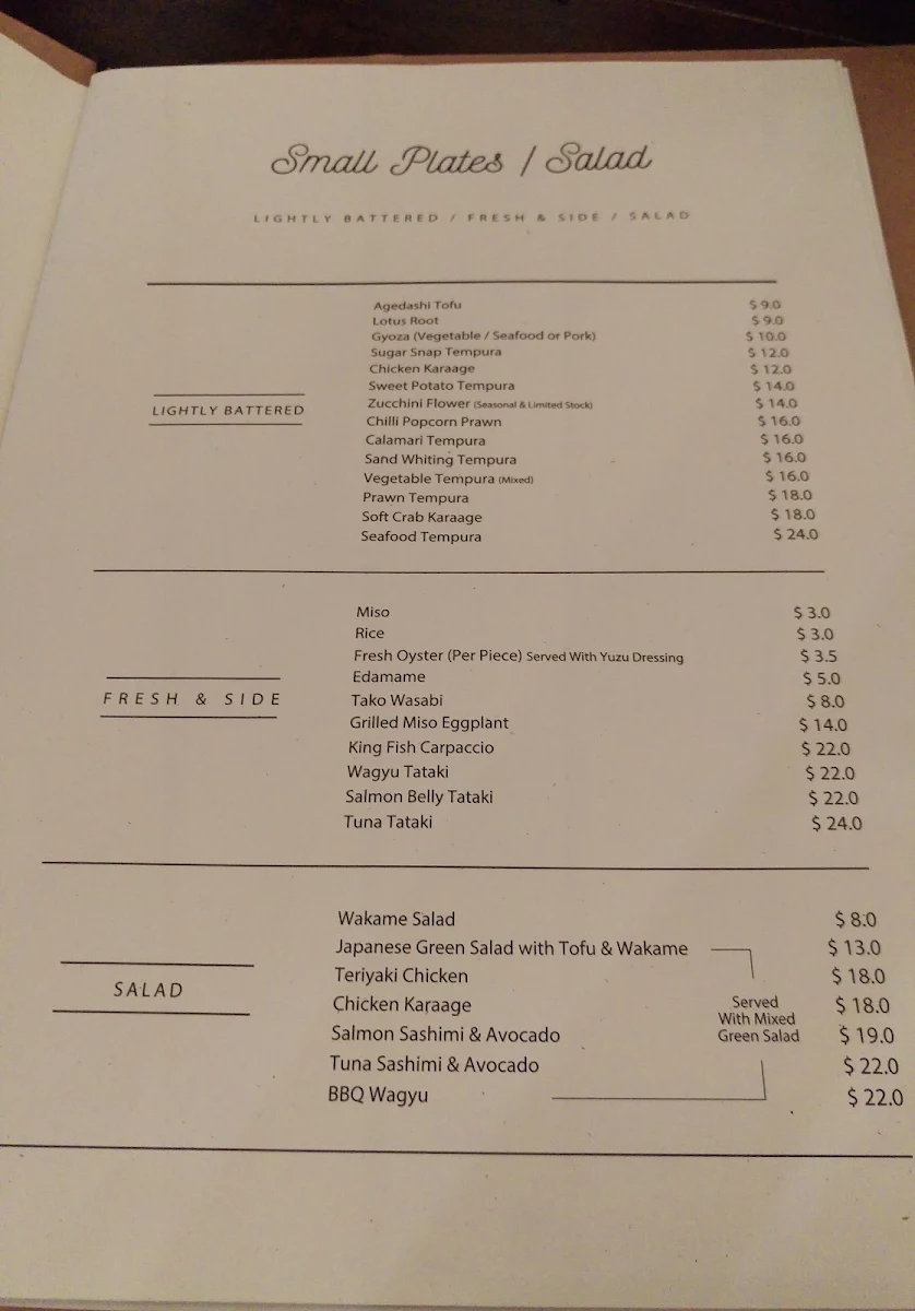 Menu, Yuzu Dining