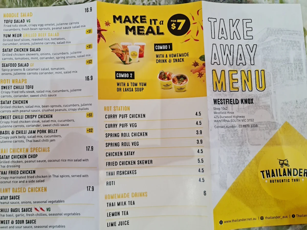 Menu, Thailander Westfield Knox