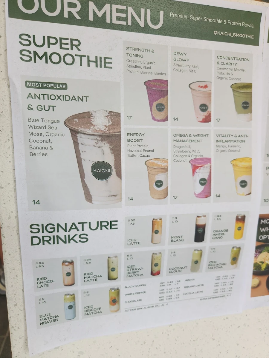 Menu, Kaichi Smoothie Bar