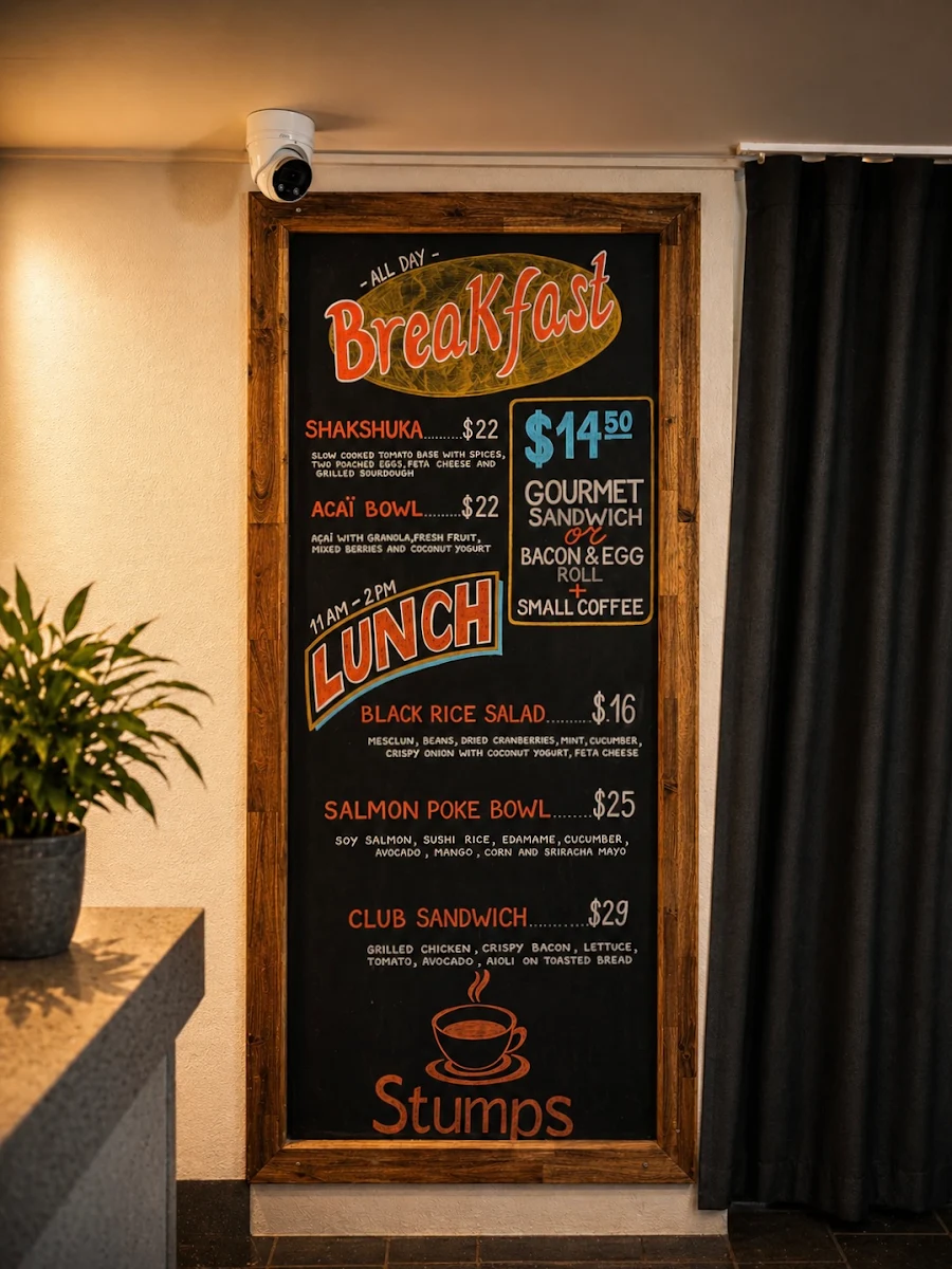 Menu, Stumps Cafe