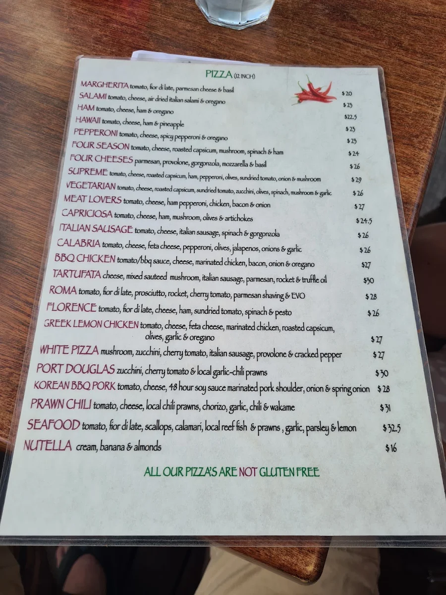 Menu, Chilly's Pizza & Trattoria