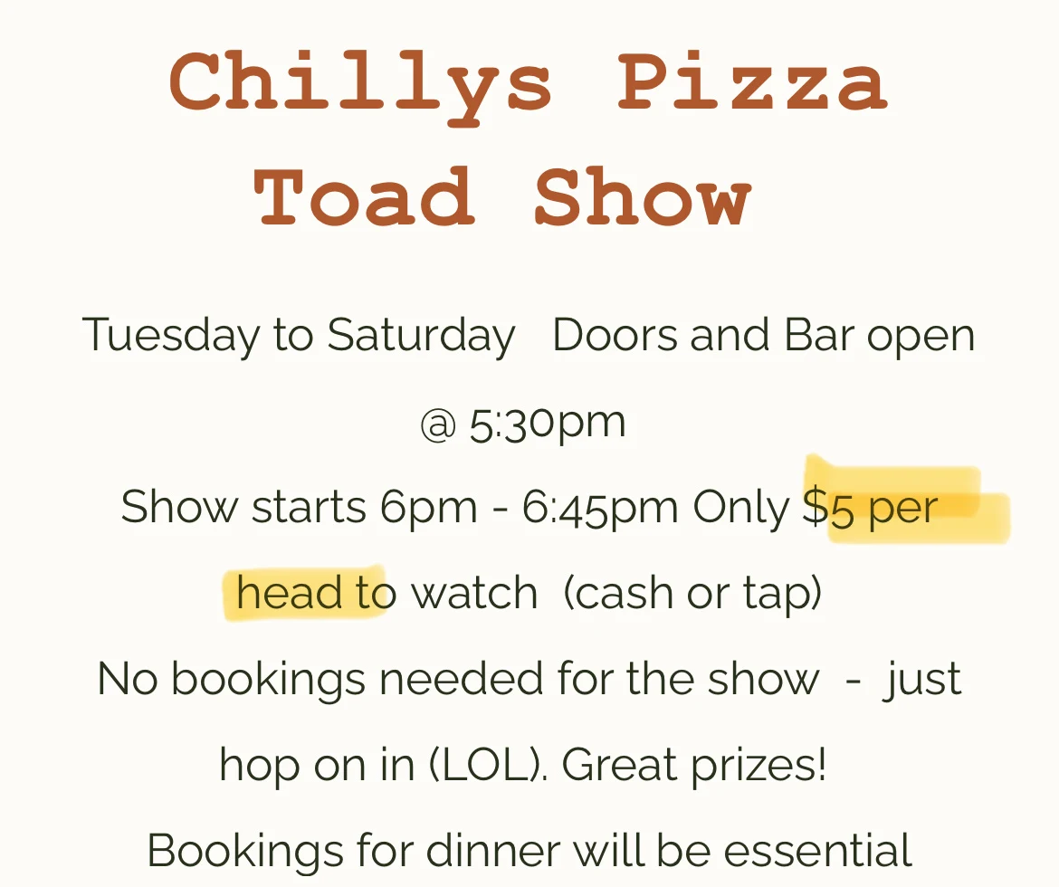 Menu, Chilly's Pizza & Trattoria