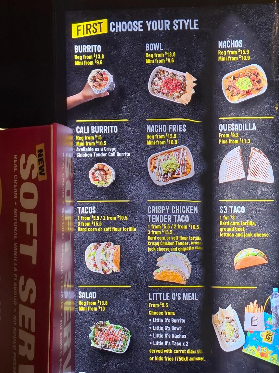 Menu, Guzman y Gomez - Auburn