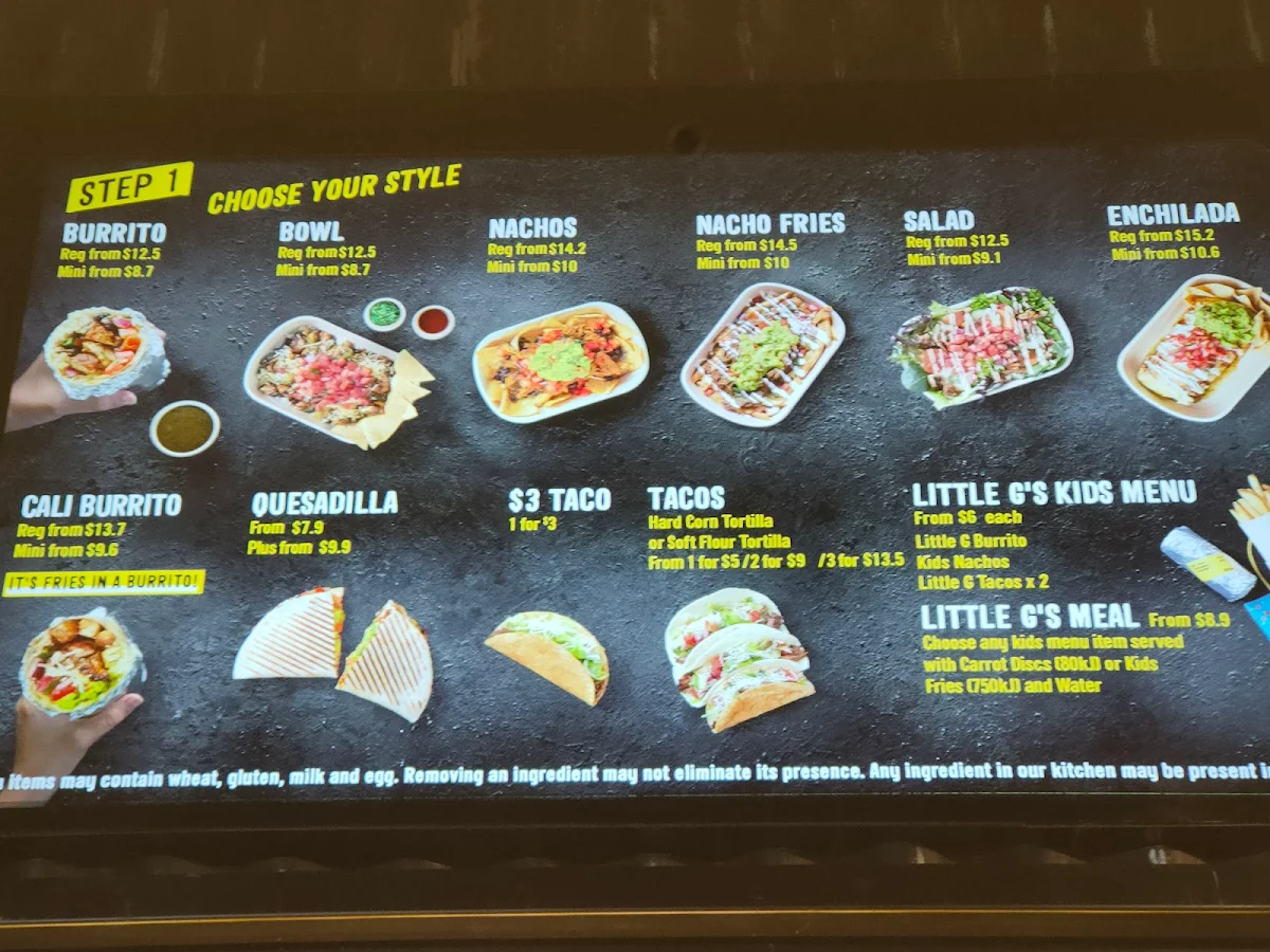 Menu, Guzman y Gomez - Auburn