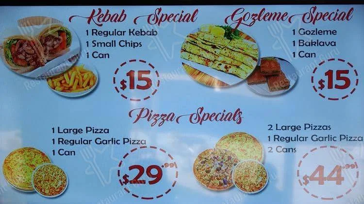 Menu, Shire Kebabs Cronulla