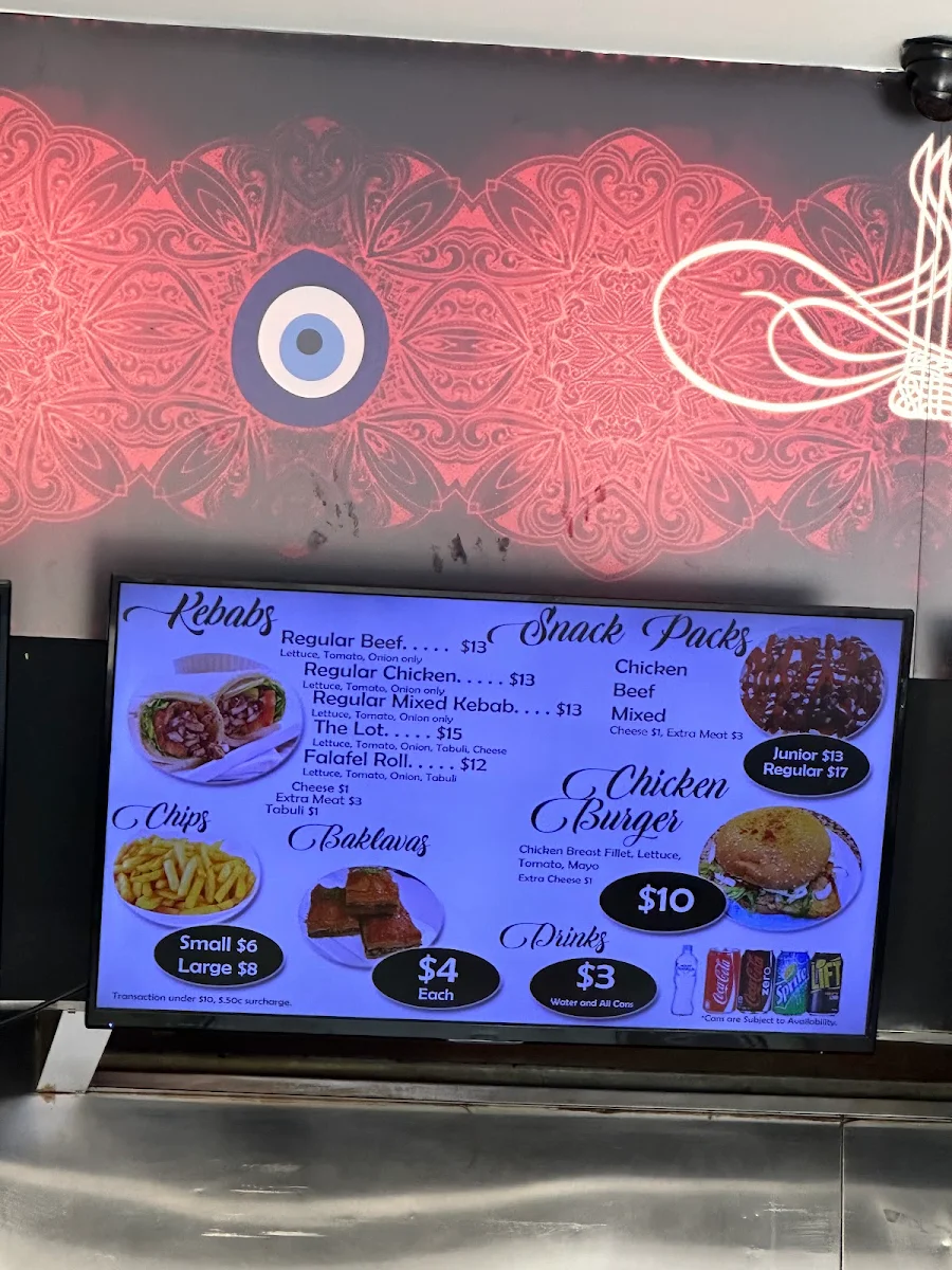 Menu, Shire Kebabs Cronulla