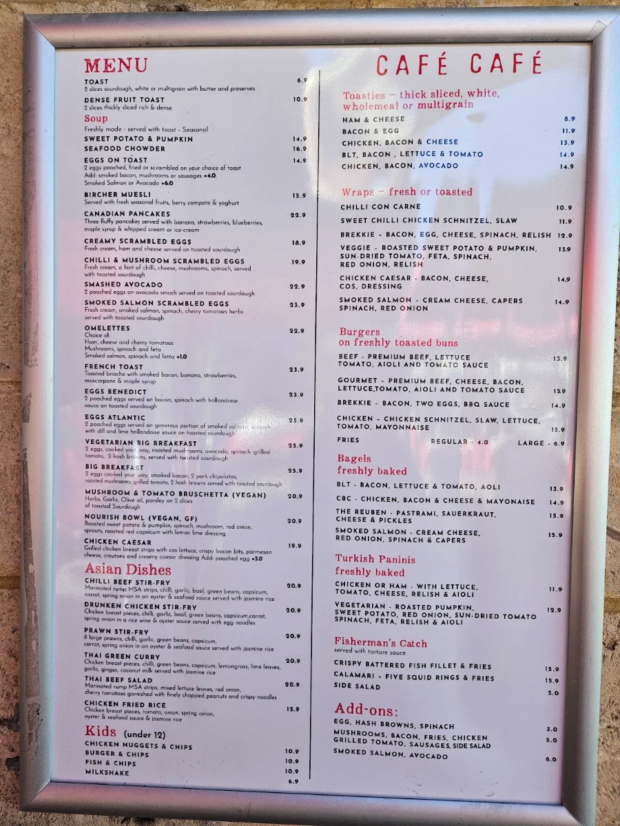 Menu, Café Café