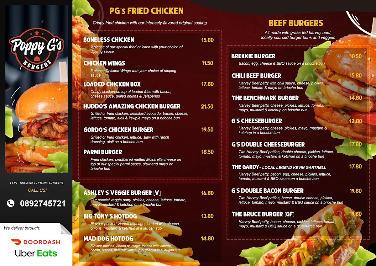 Menu, Poppy G's